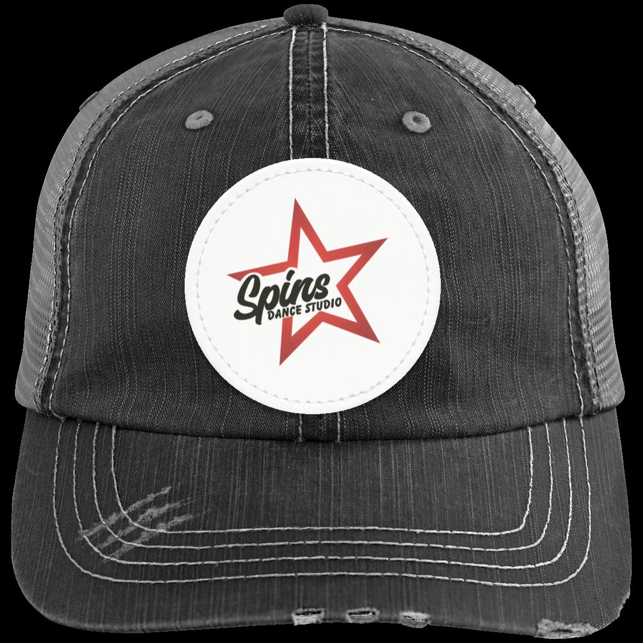 Spins Distressed Unstructured Trucker Cap - Vegan Leather Patch