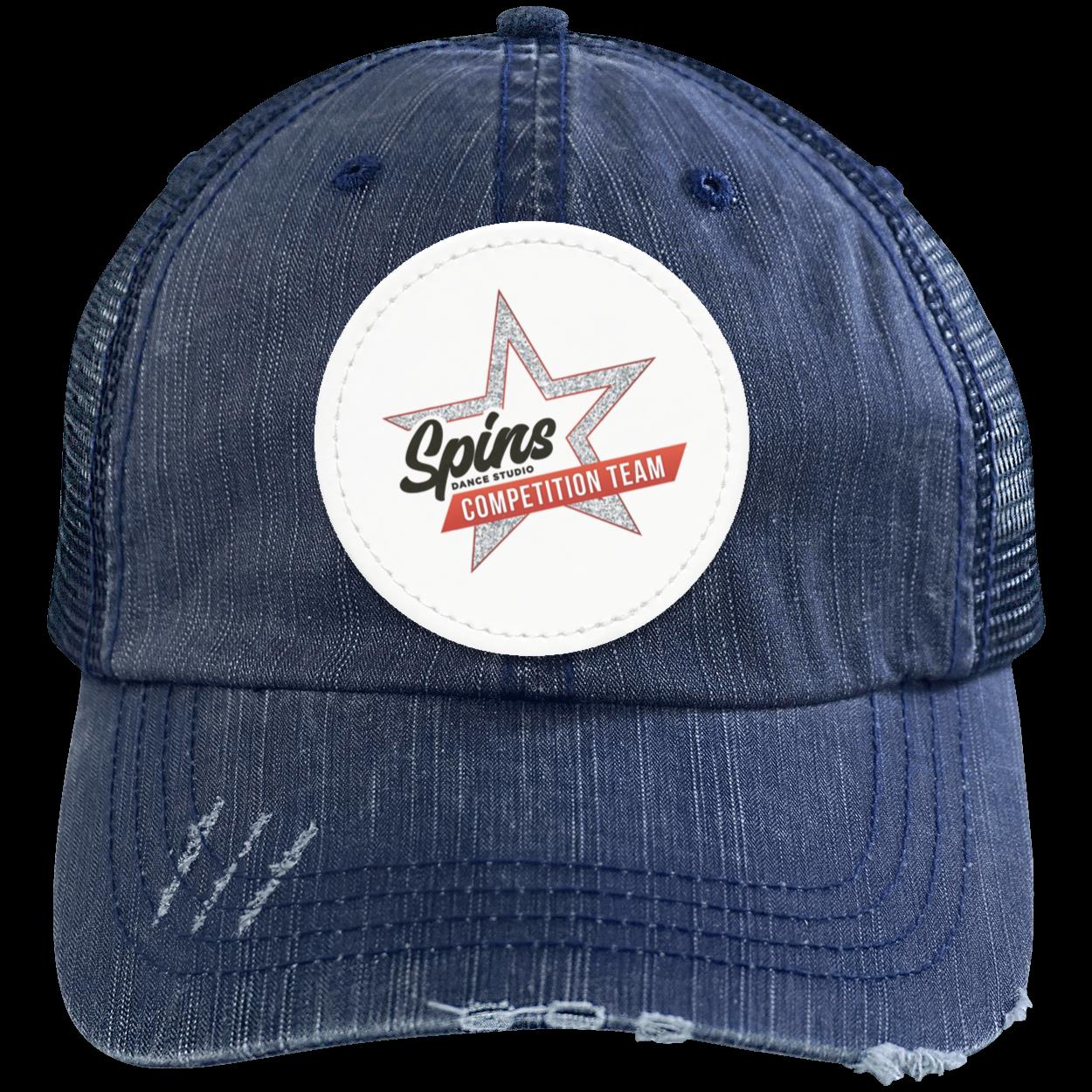 Spins Comp Team Distressed Unstructured Trucker Cap - Vegan Leather Patch